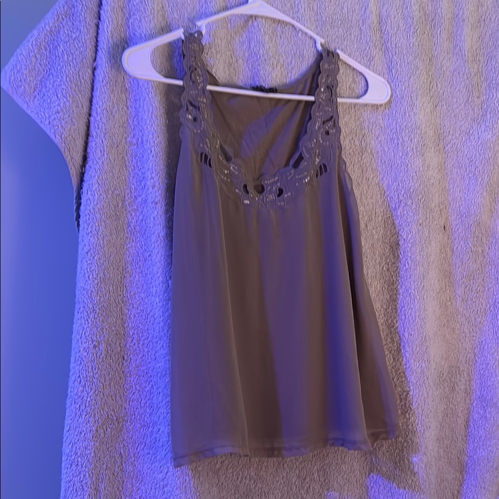 Women's Lace Trim Tank Top - Gray
